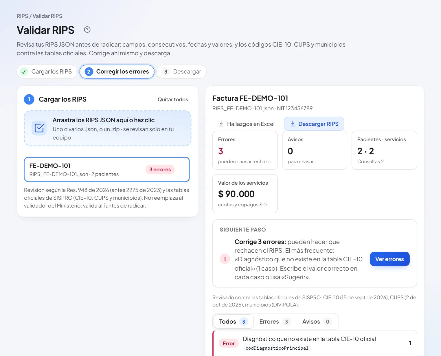 Validar RIPS: tres errores encontrados, con el siguiente paso para corregirlos