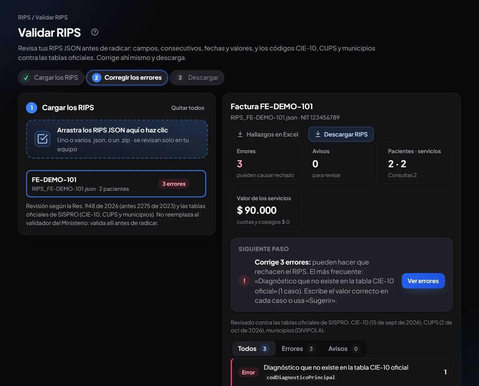 Validar RIPS: tres errores encontrados, con el siguiente paso para corregirlos